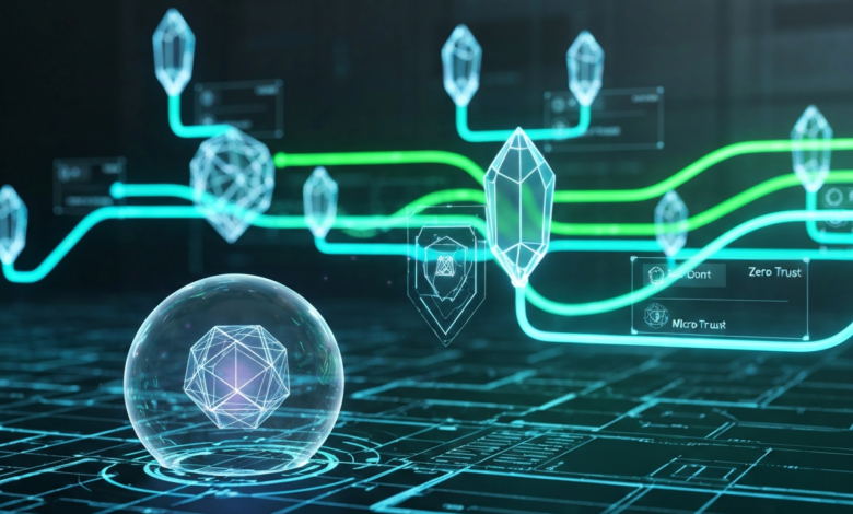 Abstract network visualization with glowing nodes and connections.