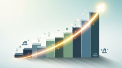 Rising bar graph with upward arrow, symbolizing growth and success.