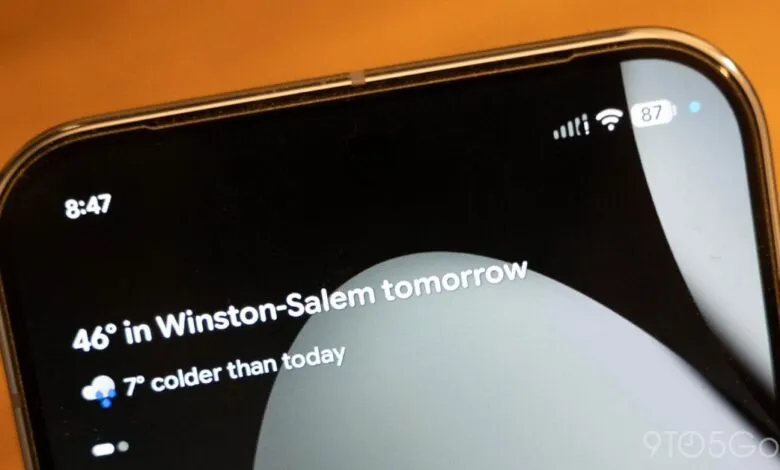 Smartphone screen displaying weather forecast for Winston-Salem, North Carolina.