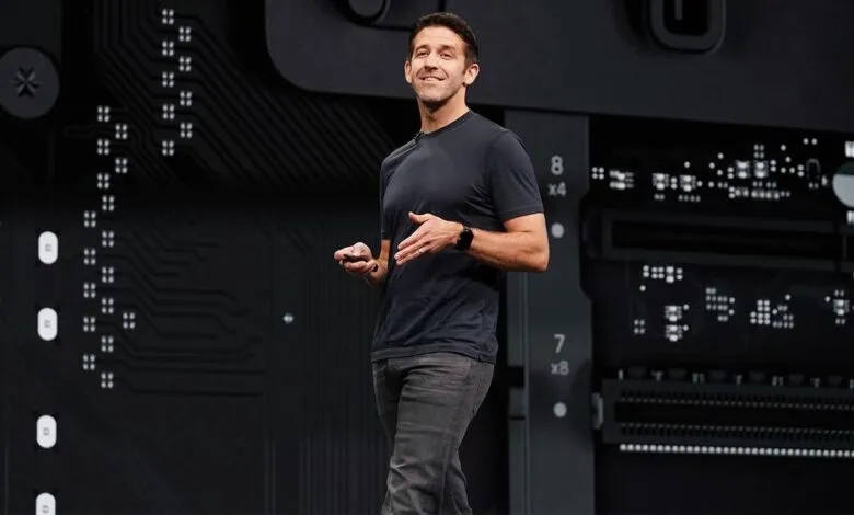 John Ternus presents the new Mac Pro at WWDC, smiling confidently.