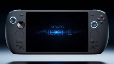 Ayaneo Next II handheld gaming device with illuminated controls.