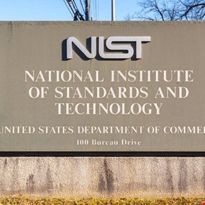 NIST sign: National Institute of Standards and Technology, 100 Bureau Drive.