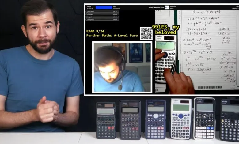 YouTube video thumbnail featuring Casio scientific calculators and math problems.