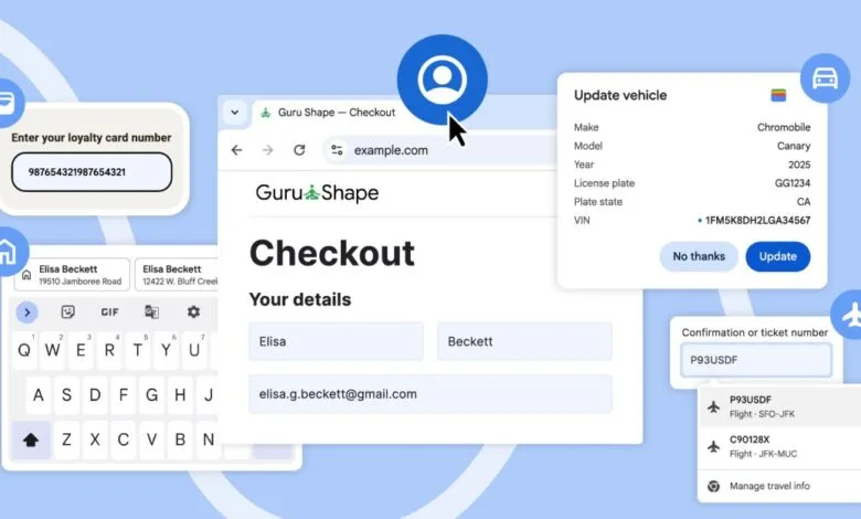 Chrome Autofill example showing form fields populated with user data.