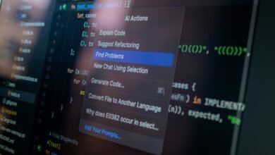 Code editor with AI actions menu, including 'Find Problems' highlighted.