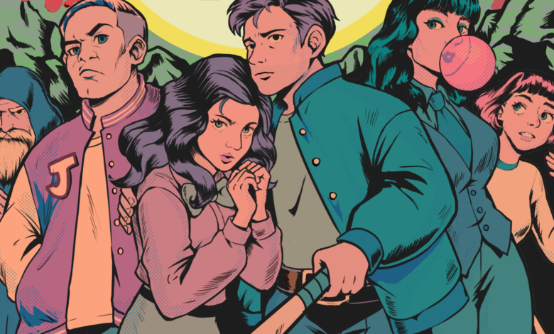 Comic book style illustration of a group of diverse characters.