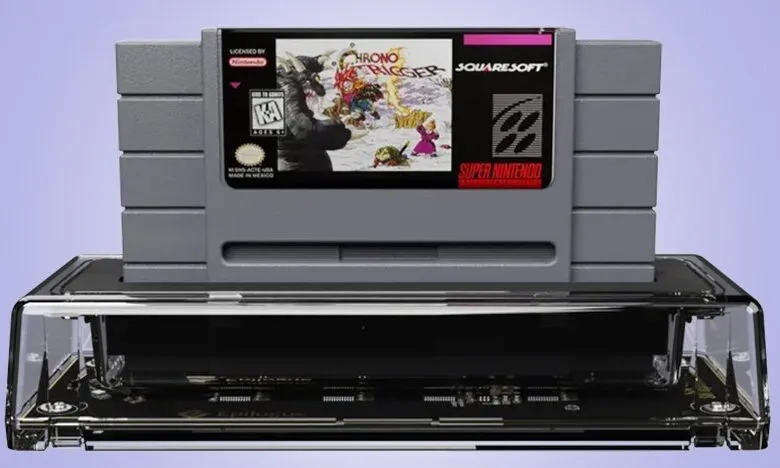 Chrono Trigger SNES cartridge in Epilogue GB Operator for game data extraction.