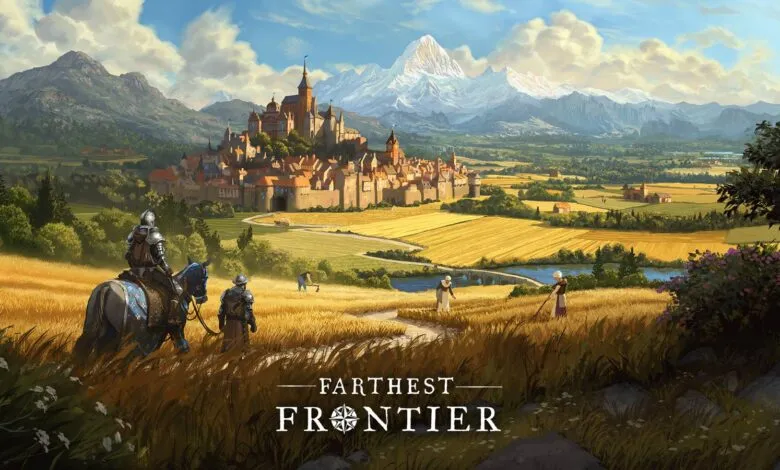 Farthest Frontier game art showing medieval city and rural landscape.