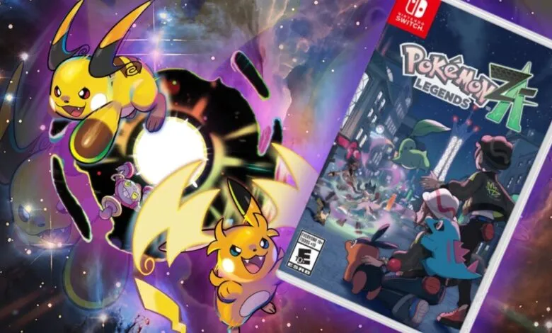 Pokemon Legends Z-A game cover art with Raichu and other Pokemon characters.