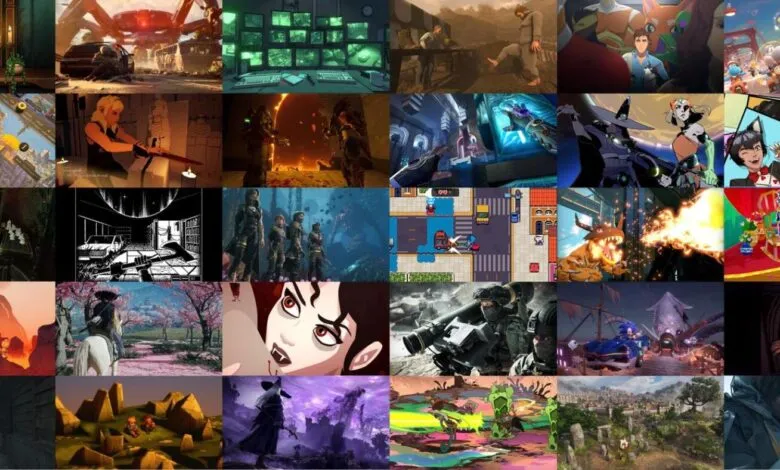 Montage of 25 diverse video game screenshots in a grid format.