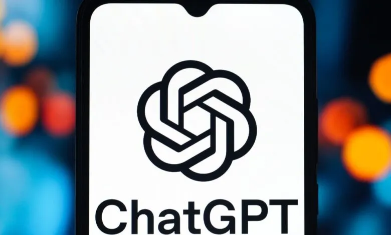 ChatGPT logo displayed on a smartphone screen with a blurred background.