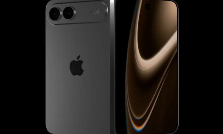 Foldable iPhone concept showing back with camera array and front display.