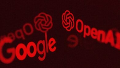 Google and OpenAI logos in red against a dark background.