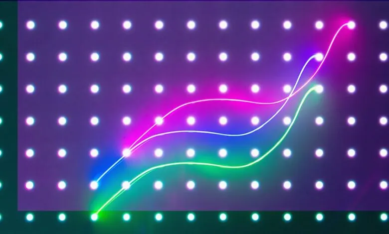 Abstract graph with neon lines on a grid of glowing dots.