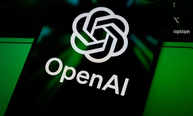 Close-up of a phone displaying the OpenAI logo and name.