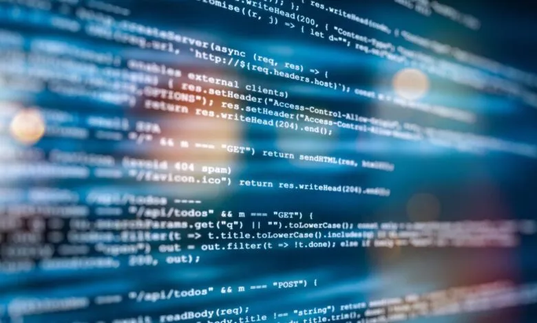 Lines of computer code displayed on a screen, slightly blurred.