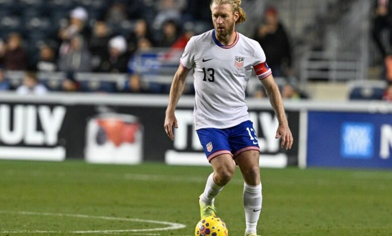 US soccer player Sebastian Lletget dribbles on the field.