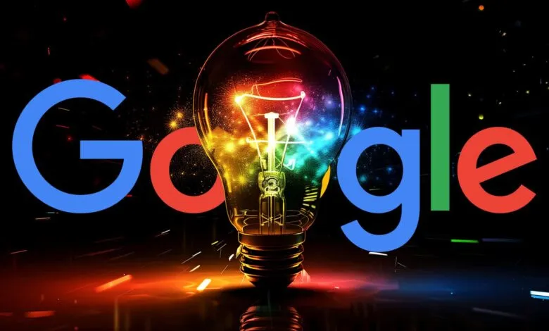 Google logo with a colorful light bulb representing innovation and ideas.