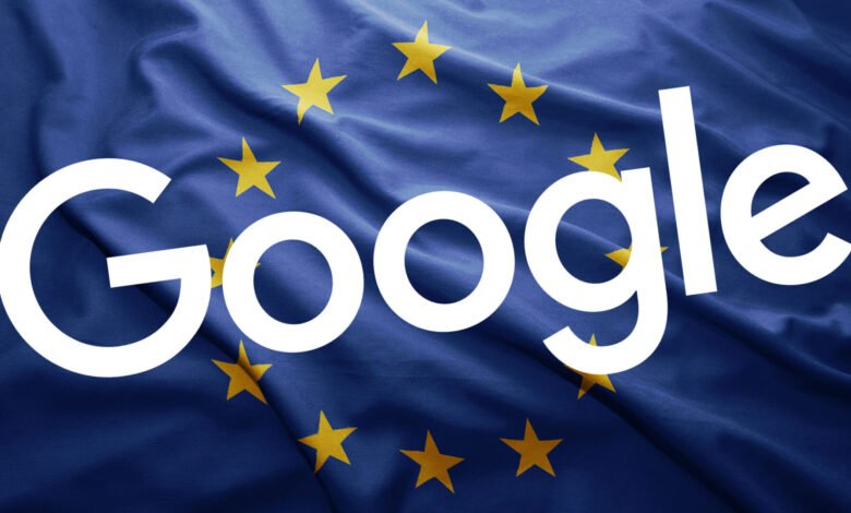 Google logo overlaid on the European Union flag.