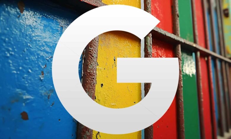 Google logo overlaid on colorful jail bars, conceptual image.