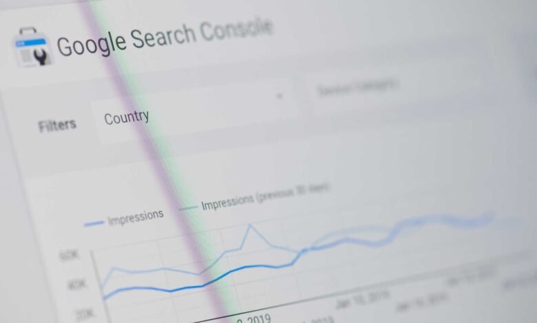 Google Search Console interface showing website impressions chart.