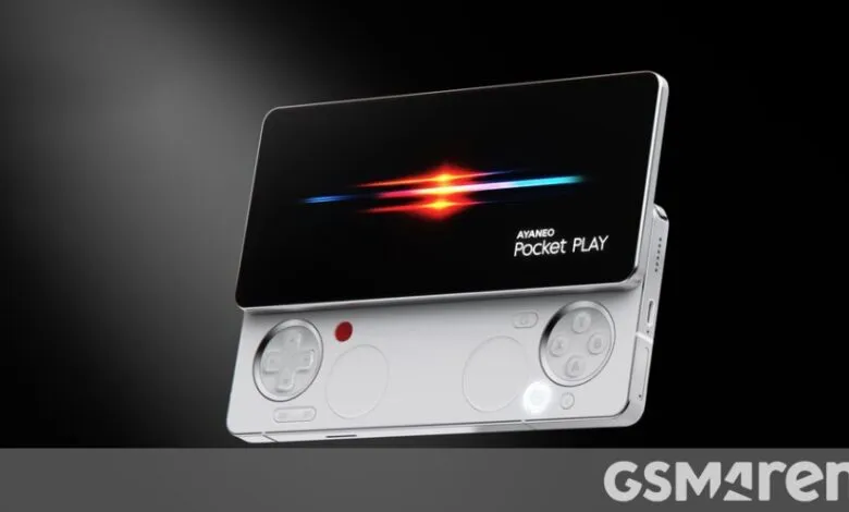 Aya Neo Pocket Play handheld gaming device with a sleek, modern design.