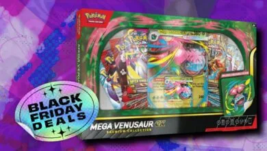 Mega Venusaur EX Pokemon card set with Black Friday Deals sticker.