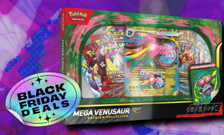 Mega Venusaur EX Pokemon card set with Black Friday Deals sticker.