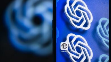 ChatGPT app icon on a blue background with its logo pattern.