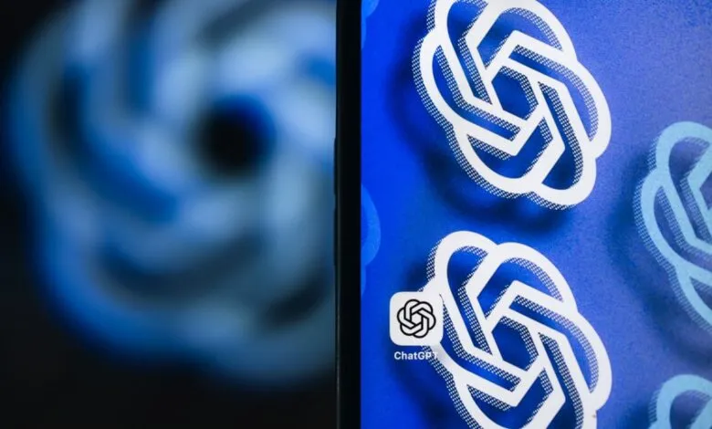 ChatGPT app icon on a blue background with its logo pattern.