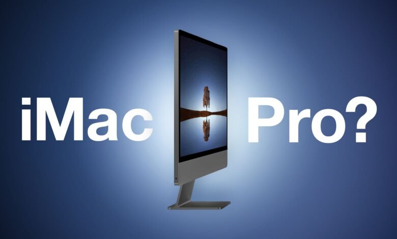 Side view of iMac Pro with landscape wallpaper and 'iMac Pro?' text.