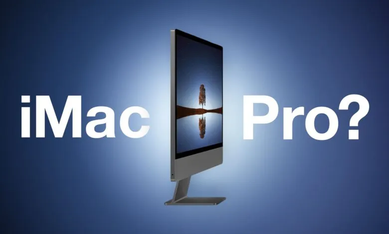 Side view of iMac Pro with landscape wallpaper and 'iMac Pro?' text.