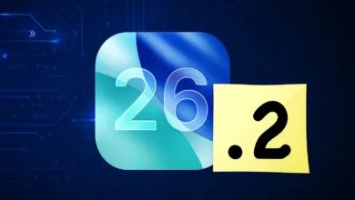 iOS 26.2 version number on blue tech background.