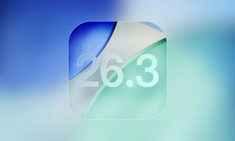 iOS 26.3 icon with blue and green abstract background.