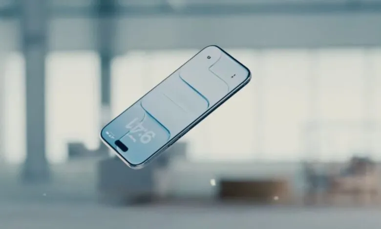 Floating iPhone with a light blue screen displaying 9:41 time.