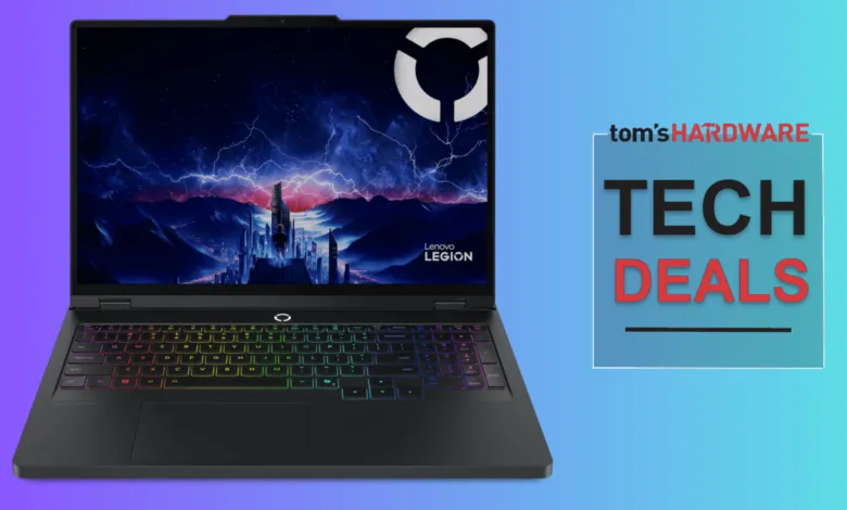 Lenovo Legion laptop with RGB keyboard and futuristic wallpaper.