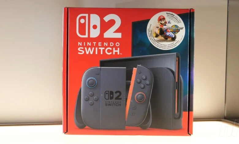 Nintendo Switch 2 box with Mario Kart 8 Deluxe download code.