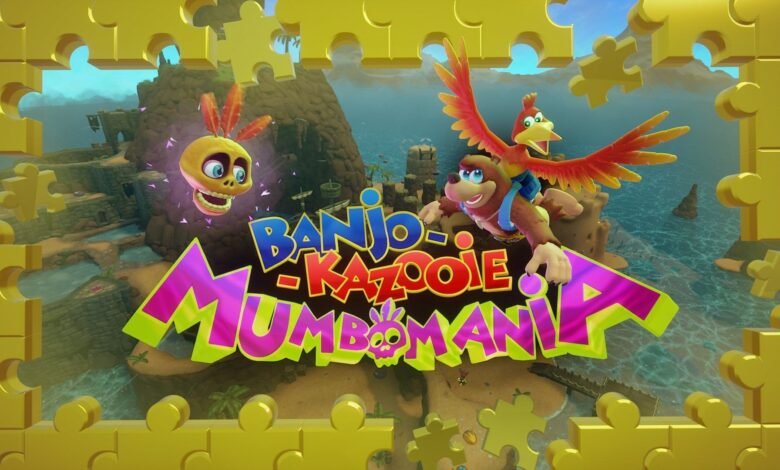 Banjo-Kazooie: Mumbo Mania game art featuring characters and puzzle border.