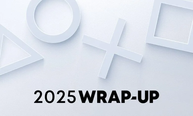PlayStation symbols and '2025 Wrap-Up' text on textured white background.