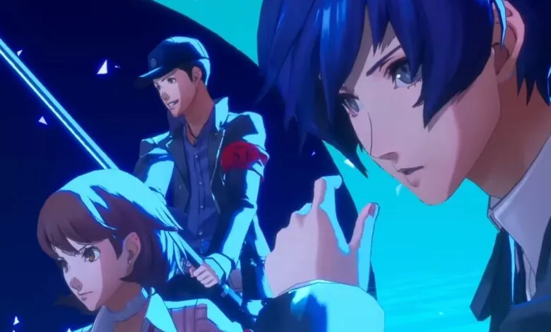 Persona 3 Reload characters Yukari, Junpei, and Makoto in a dynamic composition.