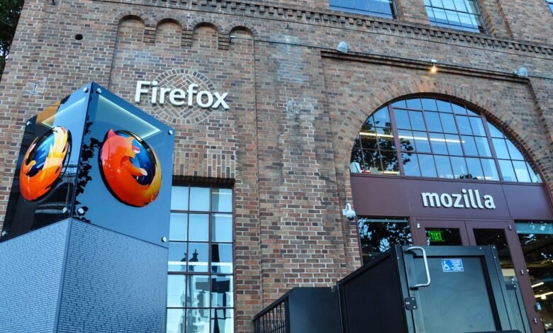 Mozilla headquarters building with Firefox logo and entrance.