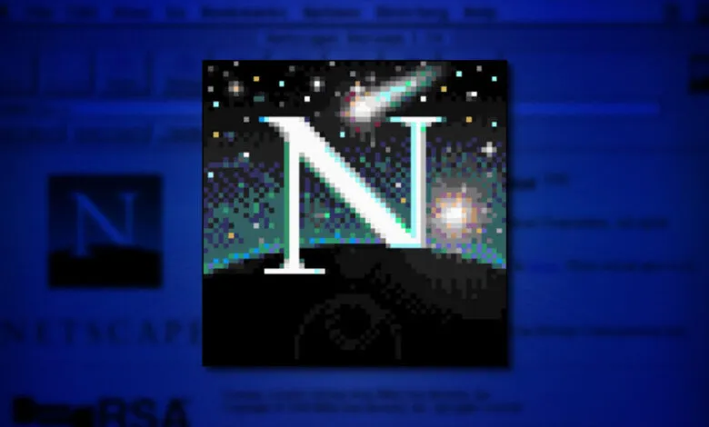 Vintage Netscape Navigator logo featuring a stylized 'N' against a starry night sky.