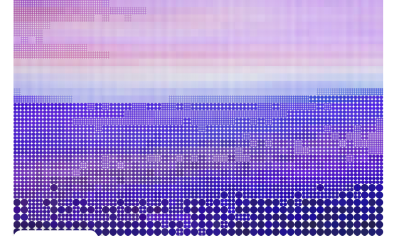 Abstract report cover with gradient of purple and pink dots.