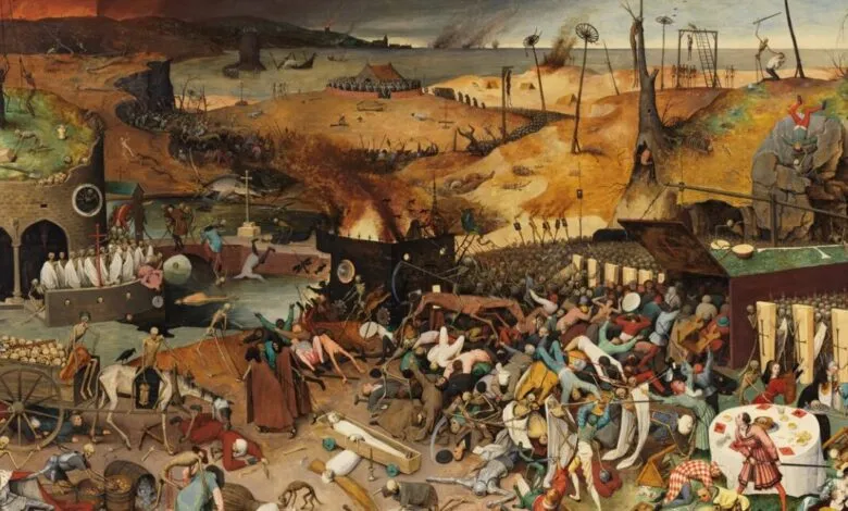 Pieter Bruegel the Elder's 'The Triumph of Death' shows a landscape of death and destruction.
