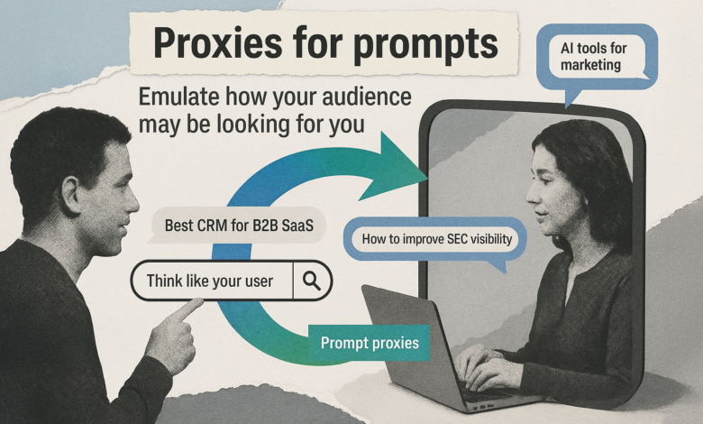 Proxies for prompts illustration showing user search emulation for marketing.