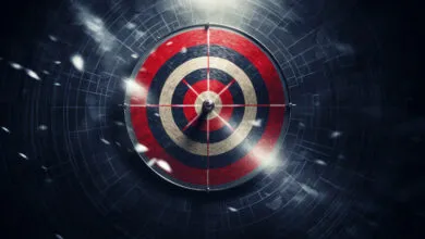 Target with red, black, and beige rings, bullseye in center.