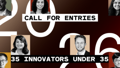 Call for entries: 35 Innovators Under 35, featuring diverse portraits.