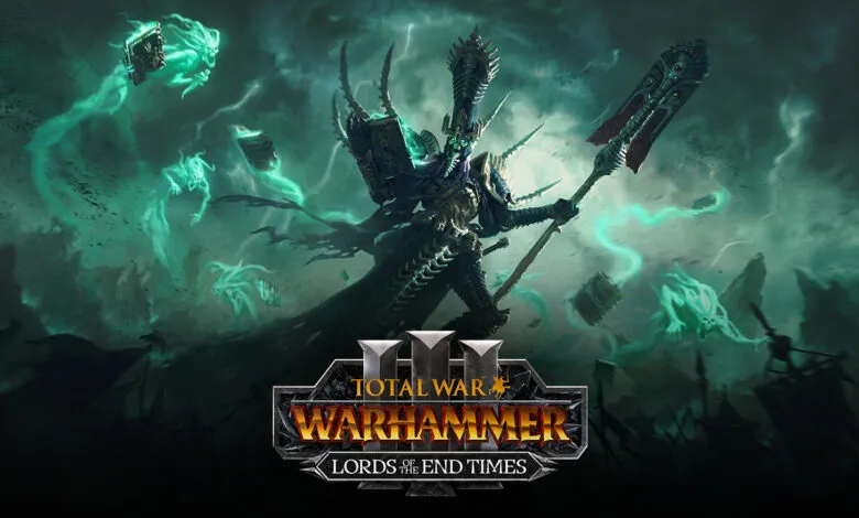 Total War Warhammer III: Lords of the End Times key art featuring a spectral figure.