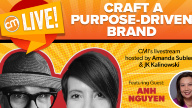 Promotional graphic for CMI's livestream about crafting a purpose-driven brand.