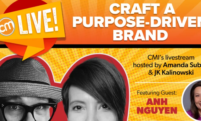 Promotional graphic for CMI's livestream about crafting a purpose-driven brand.